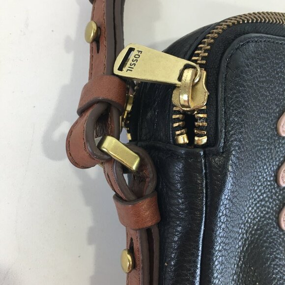 Fossil Piper Toaster Ombré Stripe Heart Leather Double Zipper Black Crossbody - Picture 5 of 16